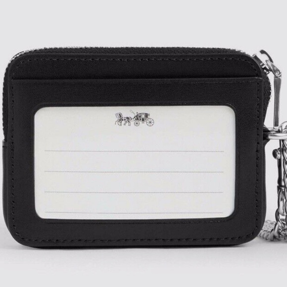 NWT COACH CW453 Zip Card Case Wallet Heart Bolt Print Coated Canvas Black NEW - Picture 2 of 5